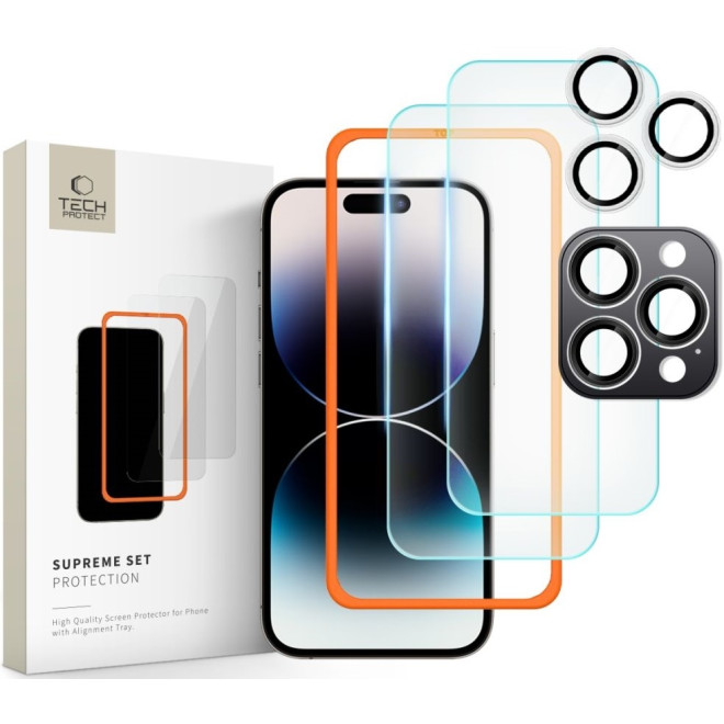 Αντιχαρακτικό Γυαλί Προστασίας Apple iPhone 16 Pro - Tech-Protect Supreme Set με 2 x Tempered Glass Οθόνης και 1 x Κάμερας - Clear