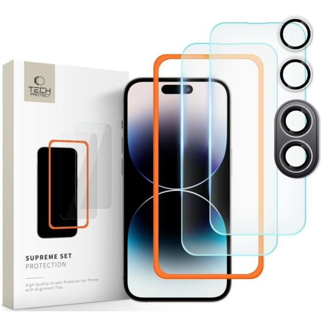 Αντιχαρακτικό Γυαλί Προστασίας Apple iPhone 16 - Tech-Protect Supreme Set με 2 x Tempered Glass Οθόνης και 1 x Κάμερας - Clear