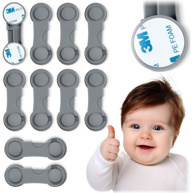 Ασφάλειες Ντουλαπιών & Συρταριών για Μωρά Ricokids RK-983 Σετ Αυτοκόλλητα Προστατευτικά 10 Τεμάχια Grey