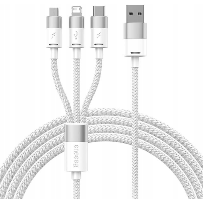 Baseus 3 in 1 StarSpeed Series - Καλώδιο Φόρτισης και Μεταφοράς Δεδομένων USB-A σε Lightning / Type-C / MicroUSB - 120cm - 3.5A - White