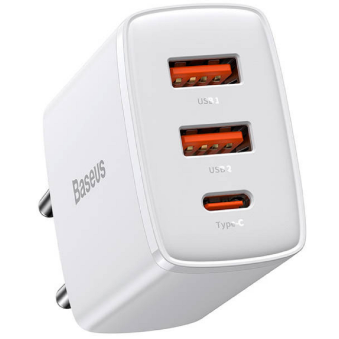 Baseus Compact Quick Charger - Φορτιστής Ταξιδιού με 2 x USB-A / 1 x Type-C - 30W - White