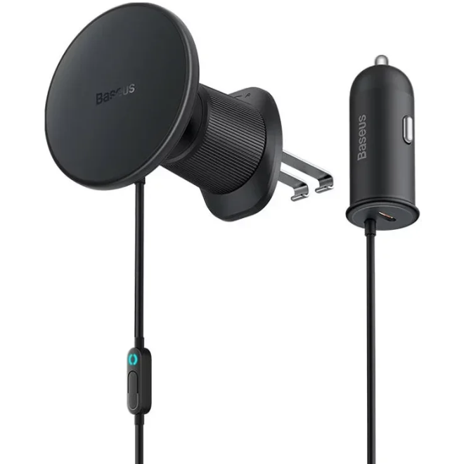 Baseus CW01 Magnetic Wireless Charging Car Mount - Μαγνητική Βάση Ασύρματης Φόρτισης MagSafe 15W για Αεραγωγούς Αυτοκινήτου & Φορτιστής Αυτοκινήτου με 1 x Type-C 25W - Black