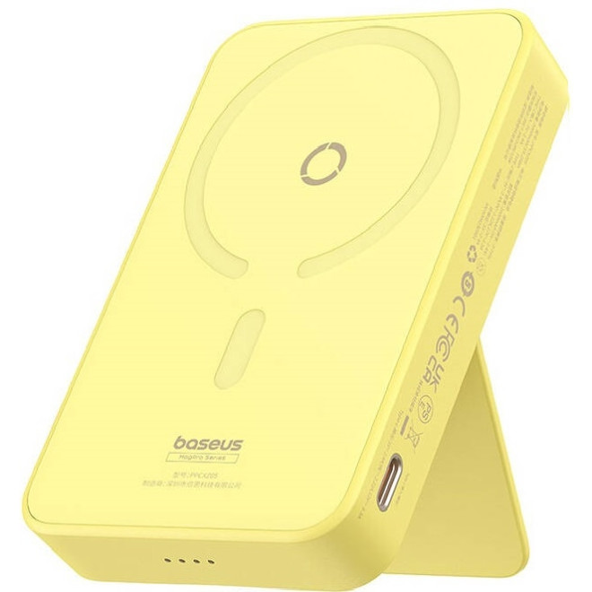 Baseus MagPro Magnetic Wireless Bracket - PowerBank με 1 x Type-C - 20W - 5.000mAh / Βάση Ασύρματης Φόρτισης MagSafe 15W - Lemon Yellow