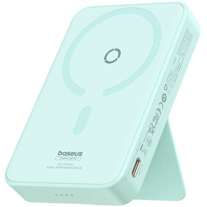 Baseus MagPro Magnetic Wireless Bracket - PowerBank με 1 x Type-C - 20W - 5.000mAh / Βάση Ασύρματης Φόρτισης MagSafe 15W - Peppermint Blue