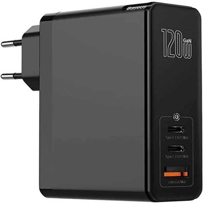 Baseus PD - Φορτιστής Ταξιδιού - GaN - 2 θύρες Type-C / 1 USB-A - 120W - Black