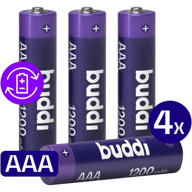 Μπαταρίες Buddi Επαναφορτιζόμενες AAA Ni-MH 1.200mAh 1.2V 4 Τεμάχια Purple