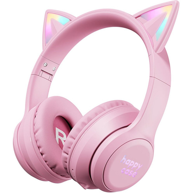 Bluetooth Ακουστικά HappyCase Popz Ασύρματα / Ενσύρματα Κεφαλής για Παιδιά με Ασφαλή Μέγιστη Ένταση Ήχου & LED Φωτισμό Pink