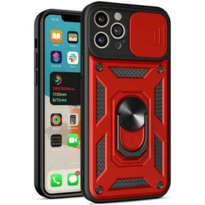 Bodycell Armor Slide - Ανθεκτική Θήκη Apple iPhone 12 Pro Max με Κάλυμμα για την Κάμερα & Μεταλλικό Ring Holder - Red