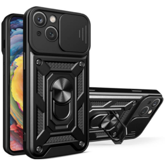 Bodycell Armor Slide - Ανθεκτική Θήκη Apple iPhone 14 Plus με Κάλυμμα για την Κάμερα & Μεταλλικό Ring Holder - Black