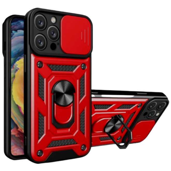 Bodycell Armor Slide - Ανθεκτική Θήκη Apple iPhone 14 Pro με Κάλυμμα για την Κάμερα & Μεταλλικό Ring Holder - Red