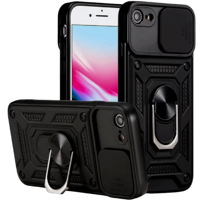 Bodycell Armor Slide - Ανθεκτική Θήκη Apple iPhone SE 2022 / 2020 / 8 / 7 με Κάλυμμα για την Κάμερα & Μεταλλικό Ring Holder - Black
