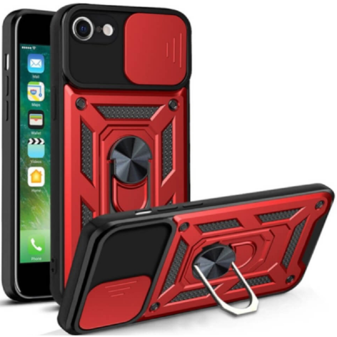 Bodycell Armor Slide - Ανθεκτική Θήκη Apple iPhone SE 2022 / 2020 / 8 / 7 με Κάλυμμα για την Κάμερα & Μεταλλικό Ring Holder - Red