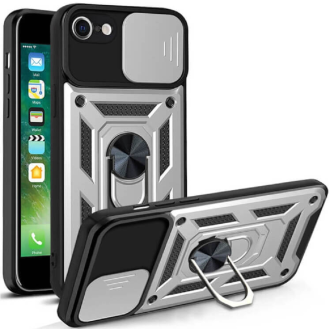 Bodycell Armor Slide - Ανθεκτική Θήκη Apple iPhone SE 2022 / 2020 / 8 / 7 με Κάλυμμα για την Κάμερα & Μεταλλικό Ring Holder - Silver 