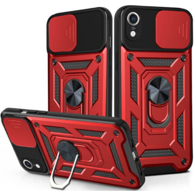 Bodycell Armor Slide - Ανθεκτική Θήκη Apple iPhone XR με Κάλυμμα για την Κάμερα & Μεταλλικό Ring Holder - Red