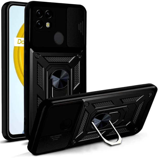 Bodycell Armor Slide - Ανθεκτική Θήκη Realme C21 με Κάλυμμα για την Κάμερα & Μεταλλικό Ring Holder - Black