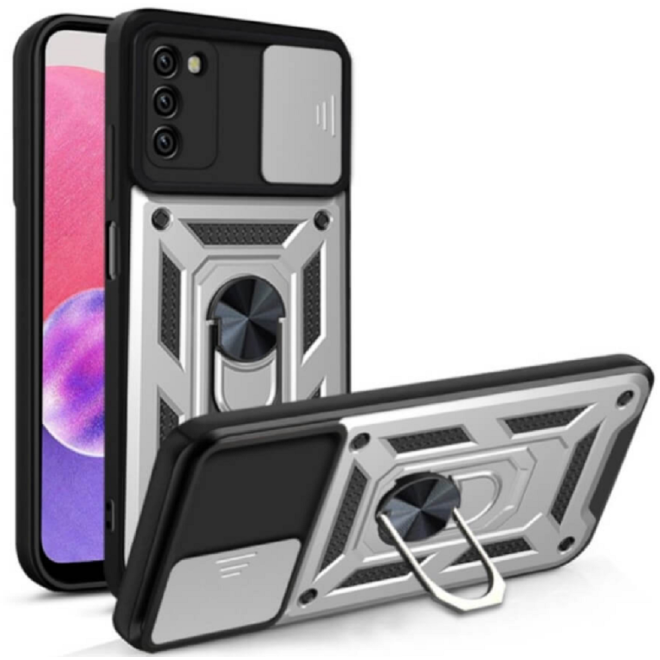 Bodycell Armor Slide - Ανθεκτική Θήκη Samsung Galaxy A03s με Κάλυμμα για την Κάμερα & Μεταλλικό Ring Holder - Silver