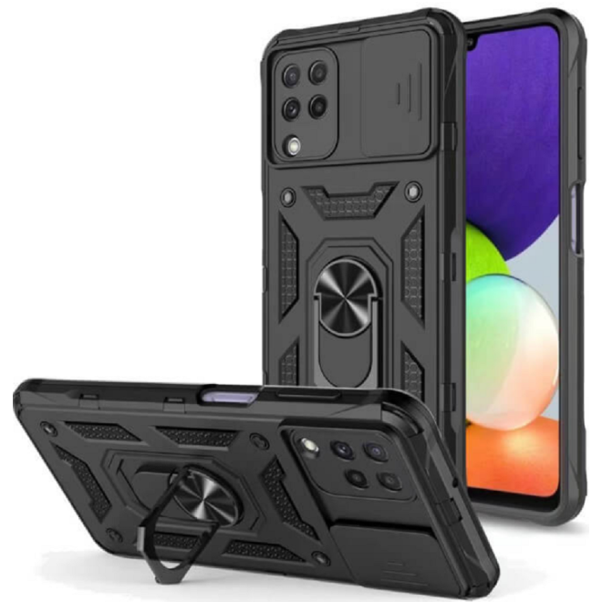 Bodycell Armor Slide - Ανθεκτική Θήκη Samsung Galaxy A42 5G με Κάλυμμα για την Κάμερα & Μεταλλικό Ring Holder - Black