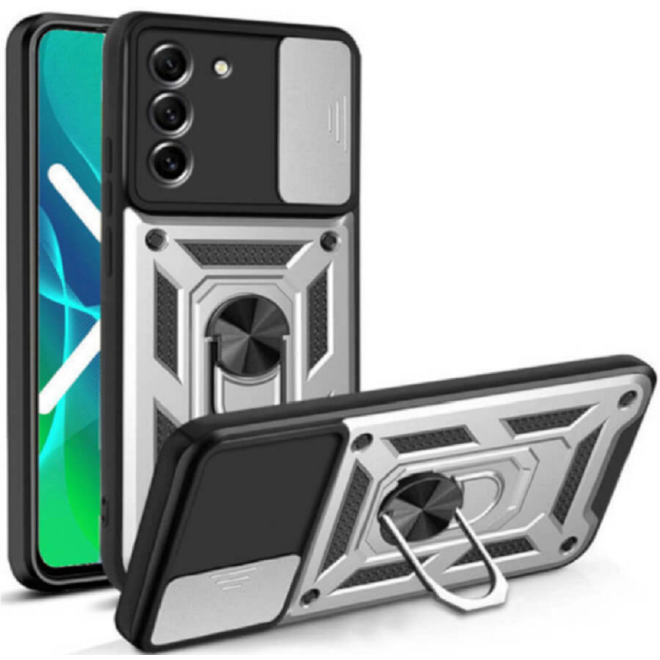 Bodycell Armor Slide - Ανθεκτική Θήκη Samsung Galaxy S22 Plus 5G με Κάλυμμα για την Κάμερα & Μεταλλικό Ring Holder - Silver