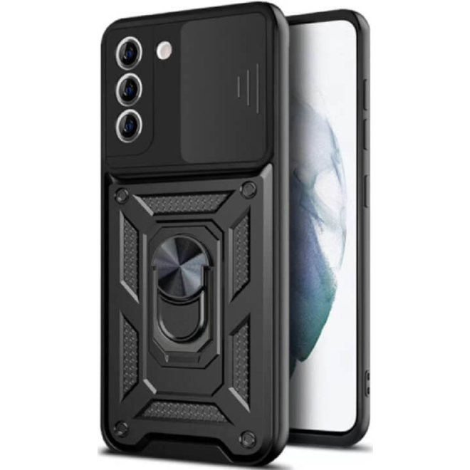 Bodycell Armor Slide - Ανθεκτική Θήκη Samsung Galaxy S21 FE 5G με Κάλυμμα για την Κάμερα & Μεταλλικό Ring Holder - Black