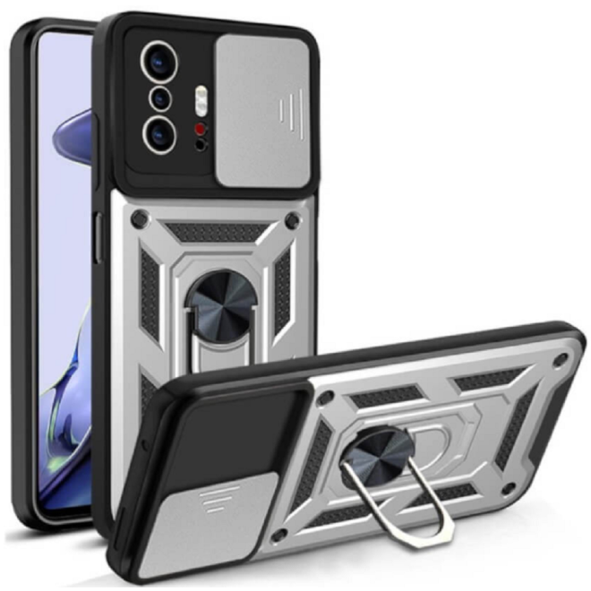 Bodycell Armor Slide - Ανθεκτική Θήκη Xiaomi 11T / 11T Pro με Κάλυμμα για την Κάμερα & Μεταλλικό Ring Holder - Silver 
