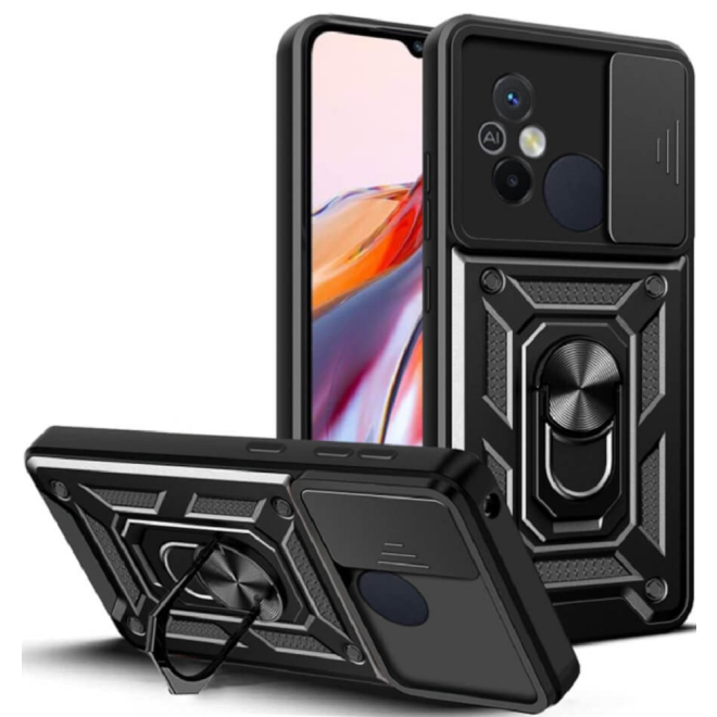 Bodycell Armor Slide - Ανθεκτική Θήκη Xiaomi Redmi 12C με Κάλυμμα για την Κάμερα & Μεταλλικό Ring Holder - Black