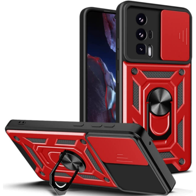 Bodycell Armor Slide - Ανθεκτική Θήκη Xiaomi Poco F5 Pro με Κάλυμμα για την Κάμερα & Μεταλλικό Ring Holder - Red