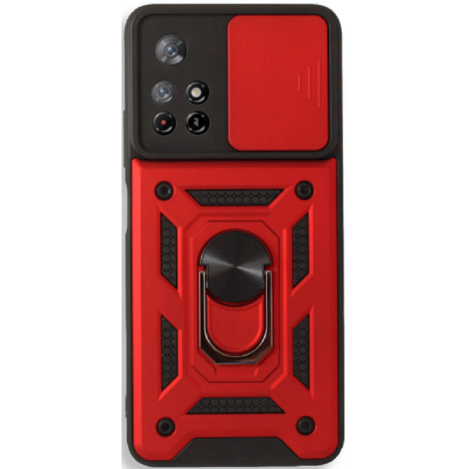 Bodycell Armor Slide - Ανθεκτική Θήκη Xiaomi Poco M4 Pro 5G / Redmi Note 11S 5G / Redmi Note 11T 5G με Κάλυμμα για την Κάμερα & Μεταλλικό Ring Holder - Red