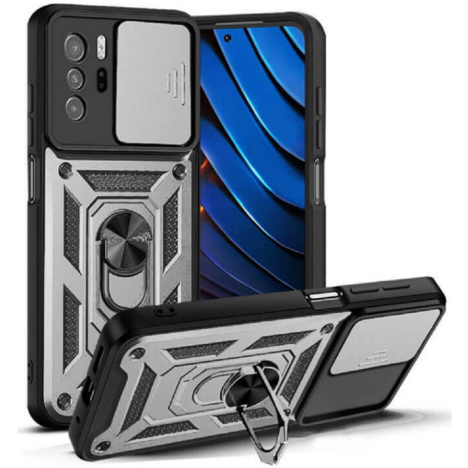 Bodycell Armor Slide - Ανθεκτική Θήκη Xiaomi Poco X3 GT με Κάλυμμα για την Κάμερα & Μεταλλικό Ring Holder - Silver