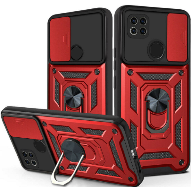 Bodycell Armor Slide - Ανθεκτική Θήκη Xiaomi Redmi 9C με Κάλυμμα για την Κάμερα & Μεταλλικό Ring Holder - Red
