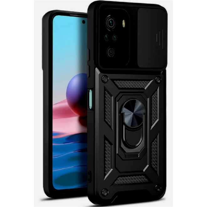 Bodycell Armor Slide - Ανθεκτική Θήκη Xiaomi Redmi Note 10 / Note 10S με Κάλυμμα για την Κάμερα & Μεταλλικό Ring Holder - Black 