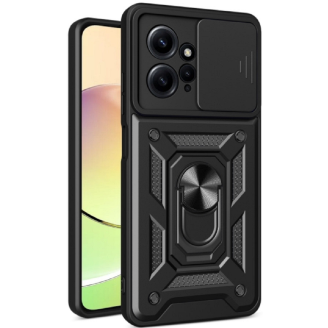 Bodycell Armor Slide - Ανθεκτική Θήκη Xiaomi Redmi Note 12 4G με Κάλυμμα για την Κάμερα & Μεταλλικό Ring Holder - Black