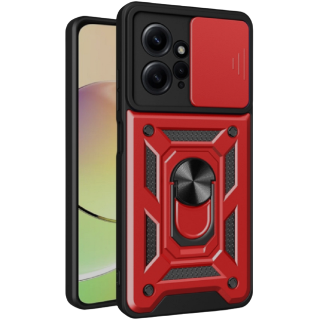 Bodycell Armor Slide - Ανθεκτική Θήκη Xiaomi Redmi Note 12 4G με Κάλυμμα για την Κάμερα & Μεταλλικό Ring Holder - Red