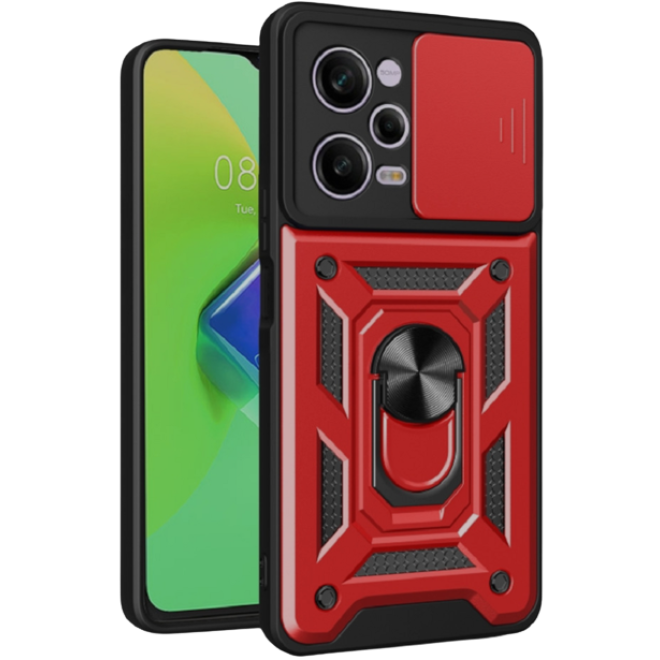 Bodycell Armor Slide - Ανθεκτική Θήκη Xiaomi Redmi Note 12 Pro 5G / Poco X5 Pro με Κάλυμμα για την Κάμερα & Μεταλλικό Ring Holder - Red