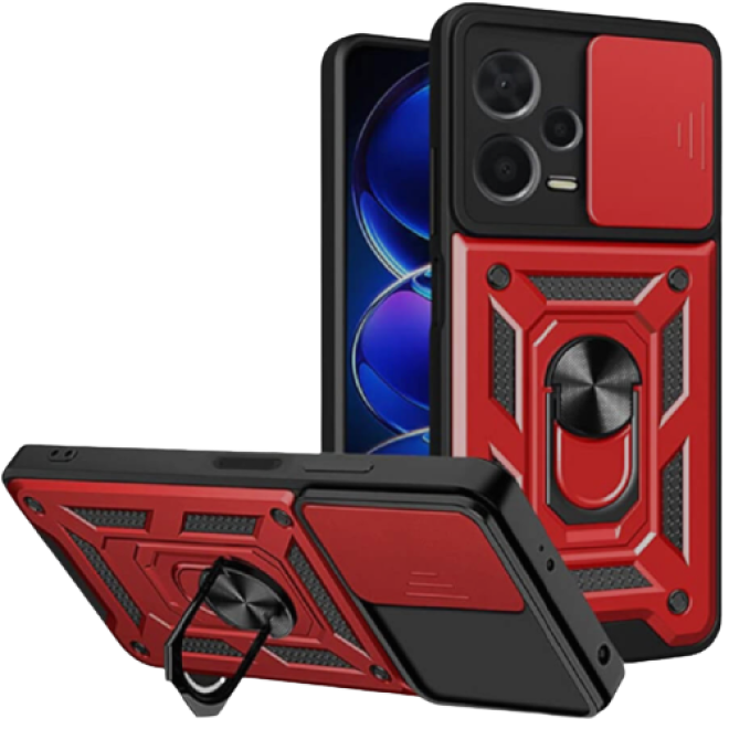 Bodycell Armor Slide - Ανθεκτική Θήκη Xiaomi Redmi Note 12 Pro Plus με Κάλυμμα για την Κάμερα & Μεταλλικό Ring Holder - Red