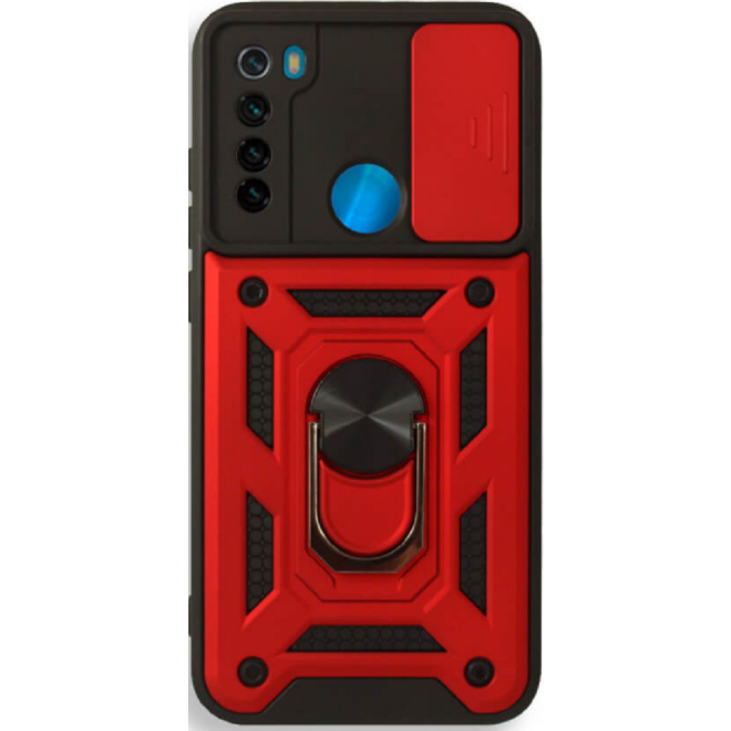 Bodycell Armor Slide - Ανθεκτική Θήκη Xiaomi Redmi Note 8 / Note 8 2021 με Κάλυμμα για την Κάμερα & Μεταλλικό Ring Holder - Red