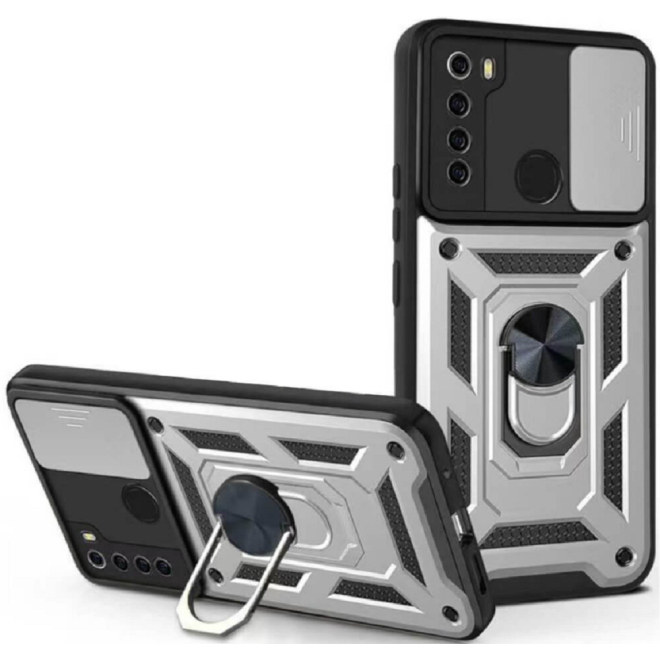 Bodycell Armor Slide - Ανθεκτική Θήκη Xiaomi Redmi Note 8 / Note 8 2021 με Κάλυμμα για την Κάμερα & Μεταλλικό Ring Holder - Silver