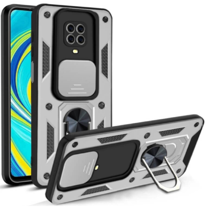 Bodycell Armor Slide - Ανθεκτική Θήκη Xiaomi Redmi Note 9S / 9 Pro / 9 Pro Max με Κάλυμμα για την Κάμερα & Μεταλλικό Ring Holder - Silver