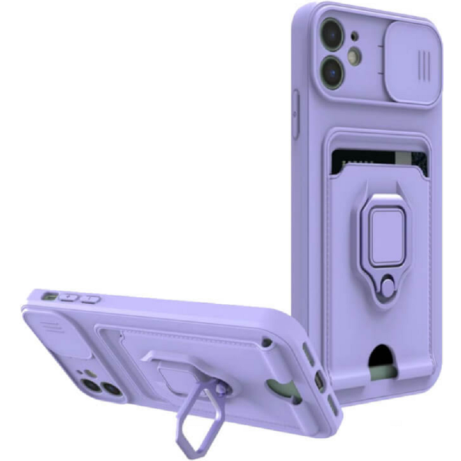 Bodycell Multifunction - Ανθεκτική Θήκη Apple iPhone 11 με Λουράκι Λαιμού / Κάλυμμα Κάμερας / Ring Holder / Υποδοχή Κάρτας - Purple