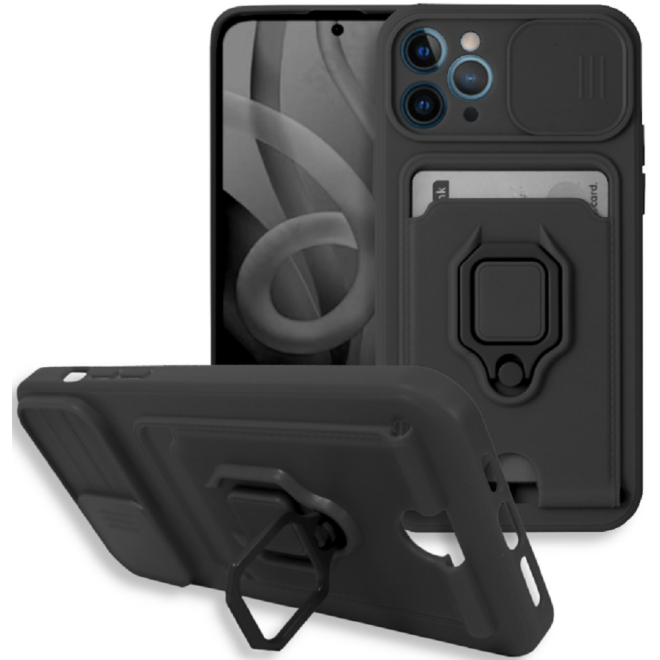 Bodycell Multifunction - Ανθεκτική Θήκη Apple iPhone 11 Pro με Λουράκι Λαιμού / Κάλυμμα Κάμερας / Ring Holder / Υποδοχή Κάρτας - Black