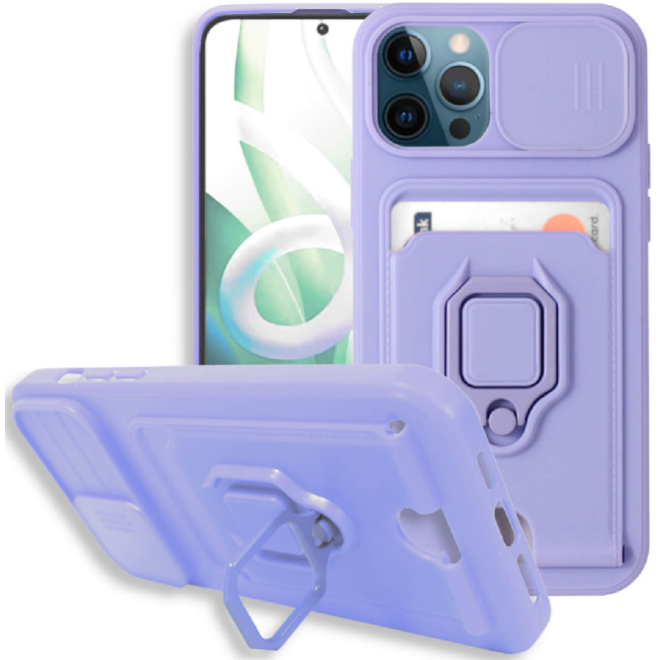 Bodycell Multifunction - Ανθεκτική Θήκη Apple iPhone 12 / 12 Pro με Λουράκι Λαιμού / Κάλυμμα Κάμερας / Ring Holder / Υποδοχή Κάρτας - Purple