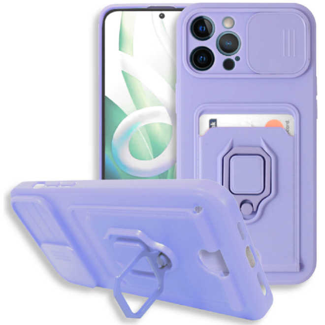 Bodycell Multifunction - Ανθεκτική Θήκη Apple iPhone 12 Pro Max με Λουράκι Λαιμού / Κάλυμμα Κάμερας / Ring Holder / Υποδοχή Κάρτας - Purple