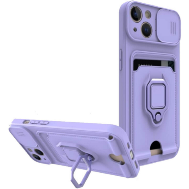 Bodycell Multifunction - Ανθεκτική Θήκη Apple iPhone 14 Plus με Λουράκι Λαιμού / Κάλυμμα Κάμερας / Ring Holder / Υποδοχή Κάρτας - Purple