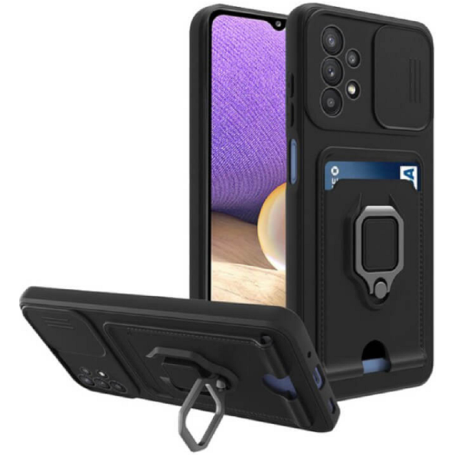 Bodycell Multifunction - Ανθεκτική Θήκη Samsung Galaxy A13 4G με Λουράκι Λαιμού / Κάλυμμα Κάμερας / Ring Holder / Υποδοχή Κάρτας - Black