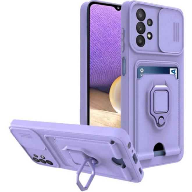 Bodycell Multifunction - Ανθεκτική Θήκη Samsung Galaxy A13 4G με Λουράκι Λαιμού / Κάλυμμα Κάμερας / Ring Holder / Υποδοχή Κάρτας - Purple