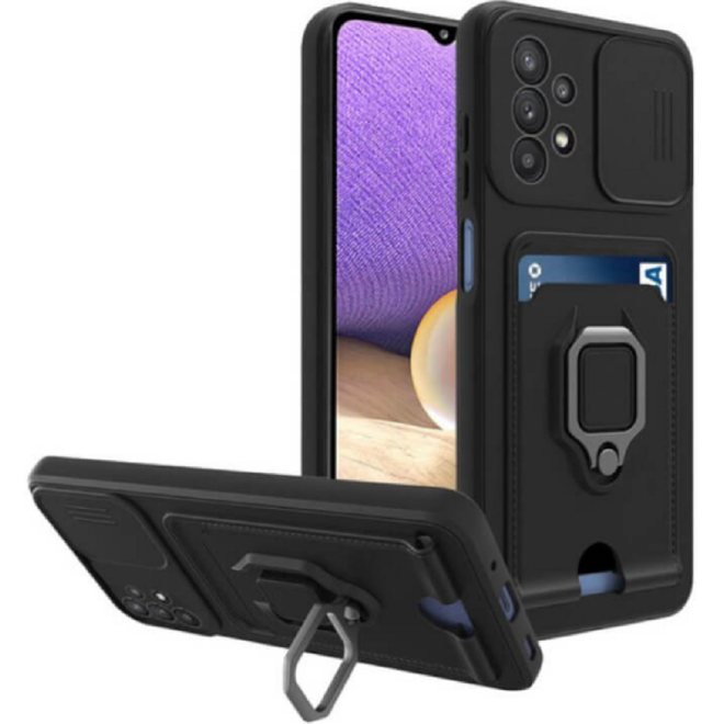 Bodycell Multifunction - Ανθεκτική Θήκη Samsung Galaxy A72 με Λουράκι Λαιμού / Κάλυμμα Κάμερας / Ring Holder / Υποδοχή Κάρτας - Black