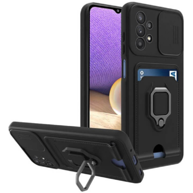 Bodycell Multifunction - Ανθεκτική Θήκη Samsung Galaxy A73 5G με Λουράκι Λαιμού / Κάλυμμα Κάμερας / Ring Holder / Υποδοχή Κάρτας - Black