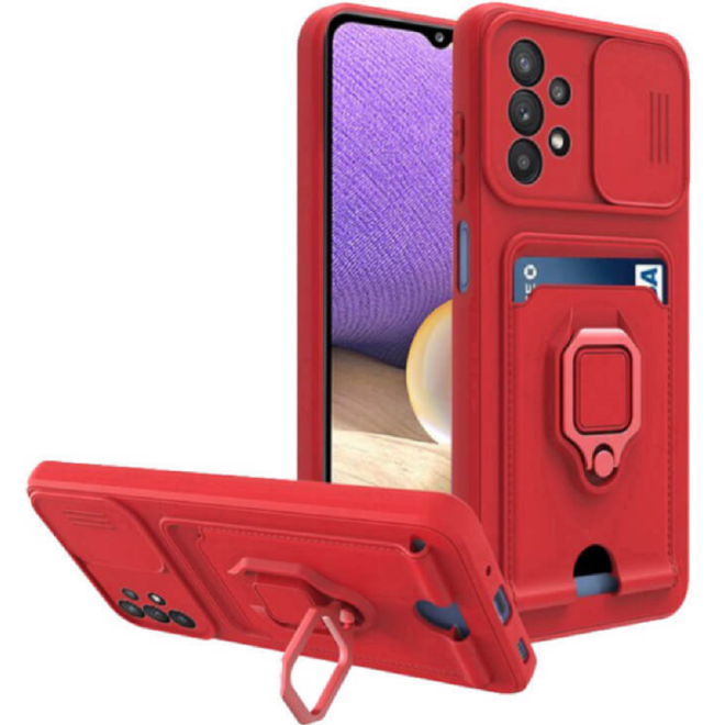 Bodycell Multifunction - Ανθεκτική Θήκη Samsung Galaxy A73 5G με Λουράκι Λαιμού / Κάλυμμα Κάμερας / Ring Holder / Υποδοχή Κάρτας - Red