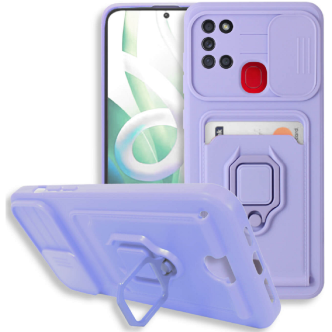 Bodycell Multifunction - Ανθεκτική Θήκη Samsung Galaxy A21s με Λουράκι Λαιμού / Κάλυμμα Κάμερας / Ring Holder / Υποδοχή Κάρτας - Purple