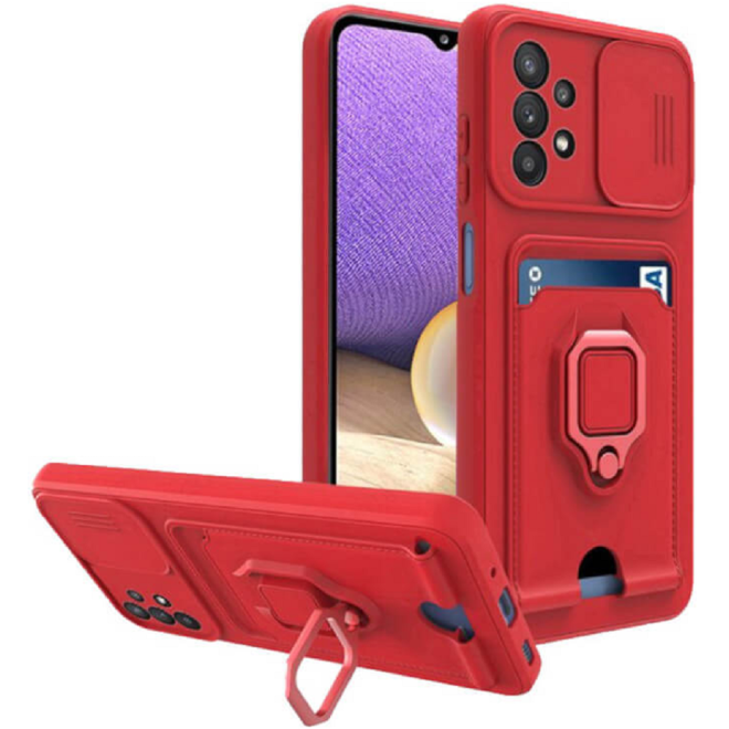 Bodycell Multifunction - Ανθεκτική Θήκη Samsung Galaxy A52 / A52s 5G με Λουράκι Λαιμού / Κάλυμμα Κάμερας / Ring Holder / Υποδοχή Κάρτας - Red