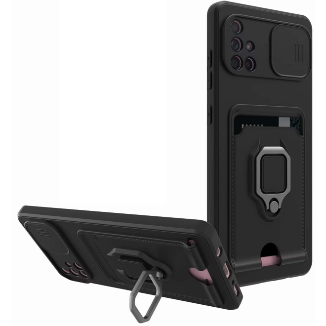 Bodycell Multifunction - Ανθεκτική Θήκη Samsung Galaxy A71 με Λουράκι Λαιμού / Κάλυμμα Κάμερας / Ring Holder / Υποδοχή Κάρτας - Black